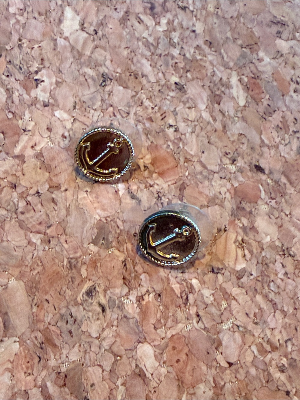 Anchor Round Nautical Stud Earrings — Gold Tone